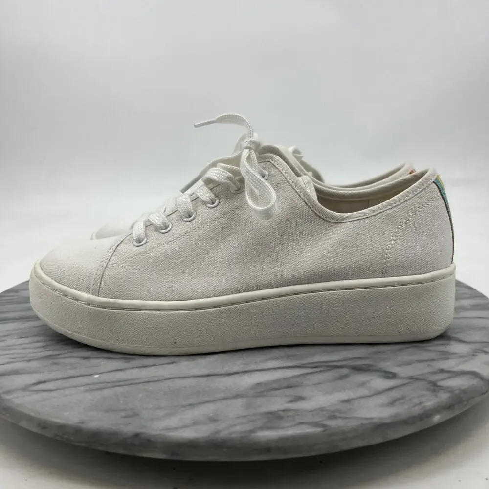 J Crew‎ Womens 6 Sneakers White Canvas Platform Low Top Lace Up Casual Shoes